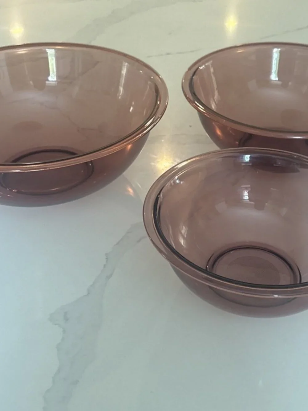 Vintage Pyrex Vision Set of 3 Purple Cranberry Nesting Mixing Bowls 322 323 325